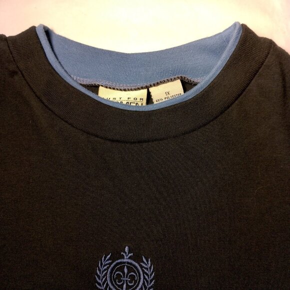 Just For Women T Shirt Plus Size 1X Vintage 1990s Retro Stripe Black Blue Crest - Picture 9 of 11